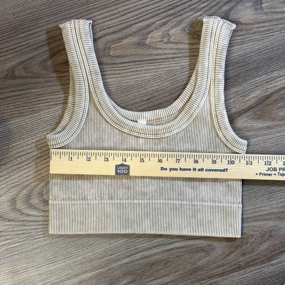 Zenana Ribbed Cropped Tank Top S/M Beige Mineral Wash - Picture 2 of 5